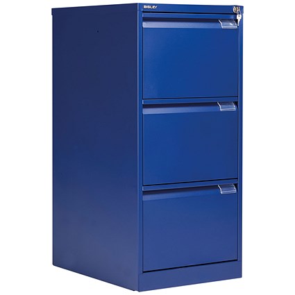 Bisley Foolscap Filing Cabinet, 3 Drawer, Blue