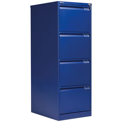 Bisley Foolscap Filing Cabinet, 4 Drawer, Blue