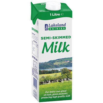 Lakeland Semi-Skimmed Longlife Milk Cartons, 1 Litre, Pack of 12