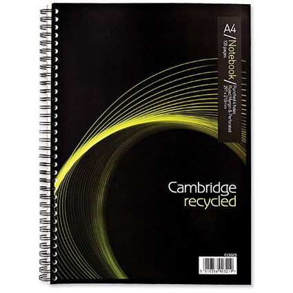 Cambridge Notebook Recycled Wirebound 70gsm Sidebound Margin Ruled 100pp A4 [Pack 10]