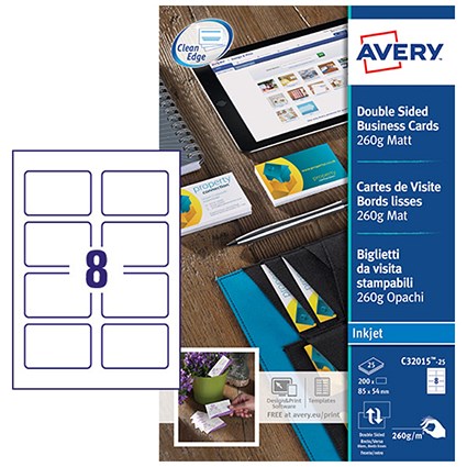 Avery Business Card Double Sided 8 Per Sheet 260gsm Matt (Pack 200)