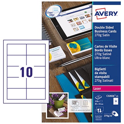 Avery Colour Laser Satin Bus Cards (Pack 250)
