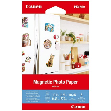 Canon MC-G01 4x6 inch Magentic Photo Paper, 5 Sheets, White