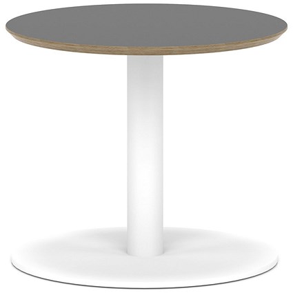Brixworth 600mm Round Coffee Table Black Top White Leg Disc Base Low