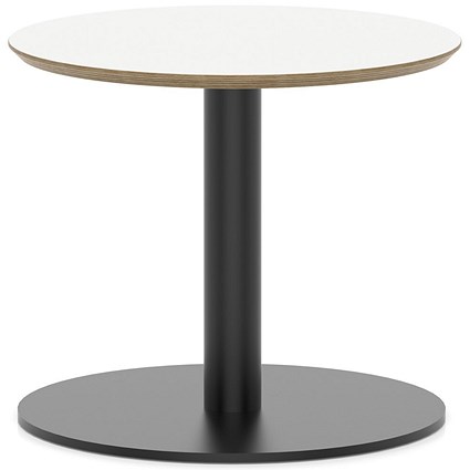 Brixworth 600mm Round Coffee Table White Top Black Leg Disc Base Low