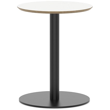 Brixworth 600mm Round Coffee Table White Top Black Leg Disc Base Medium