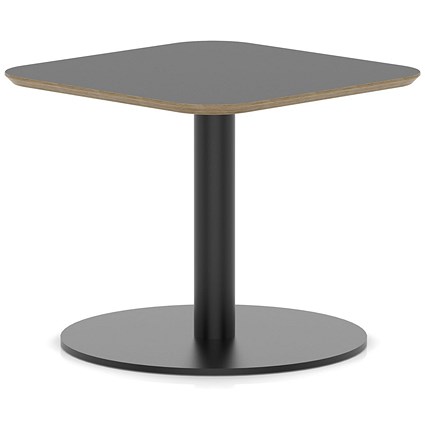 Brixworth 600mm Square Coffee Table Black Top Black Leg Disc Base Low