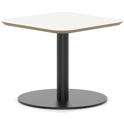Brixworth 600mm Square Coffee Table White Top Black Leg Disc Base Low
