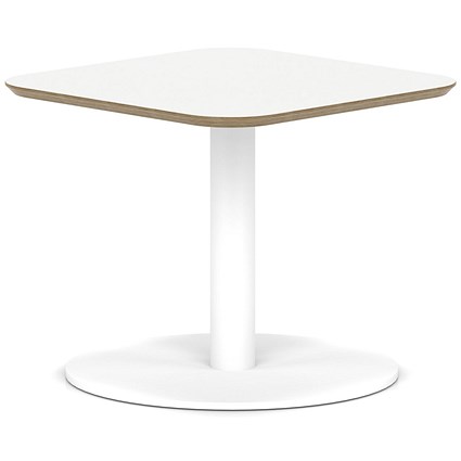 Brixworth 600mm Square Coffee Table White Top White Leg Disc Base Low