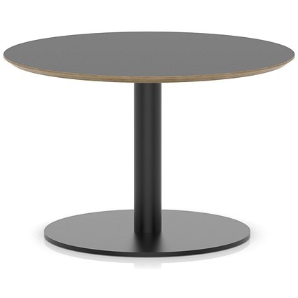 Brixworth 800mm Round Coffee Table Black Top Black Leg Disc Base Low