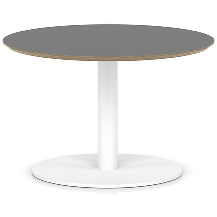 Brixworth 800mm Round Coffee Table Black Top White Leg Disc Base Low