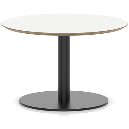 Brixworth 800mm Round Coffee Table White Top Black Leg Disc Base Low