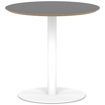 Brixworth 800mm Round Coffee Table Black Top White Leg Disc Base Medium