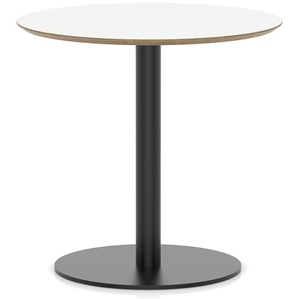 Brixworth 800mm Round Coffee Table White Top Black Leg Disc Base Medium