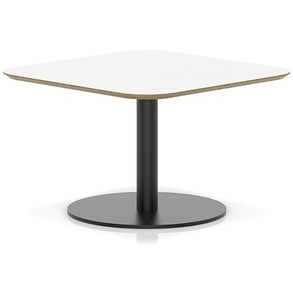 Brixworth 800mm Square Coffee Table White Top Black Leg Disc Base Low