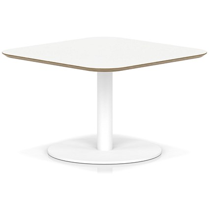 Brixworth 800mm Square Coffee Table White Top White Leg Disc Base Low