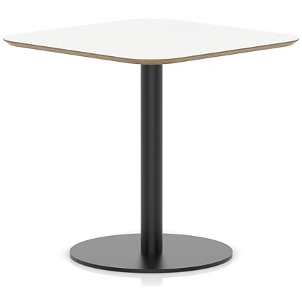 Brixworth 800mm Square Coffee Table White Top Black Leg Disc Base Medium