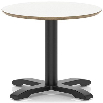 Brixworth 600mm Round Coffee Table White Top Black Leg Cross Base Low