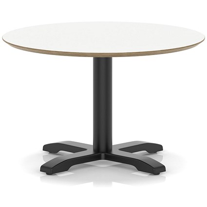 Brixworth 800mm Round Coffee Table White Top Black Leg Cross Base Low