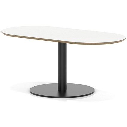 Brixworth 1200mm Oblong Coffee Table White Top Black Leg Disc Base Low