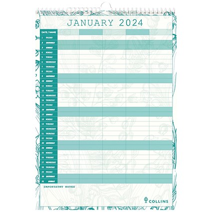 Collins Tara Family Wall Calendar A3 Month To View 2024