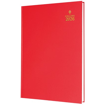 Collins A4 Desk Diary, Week To View, Red, 2026