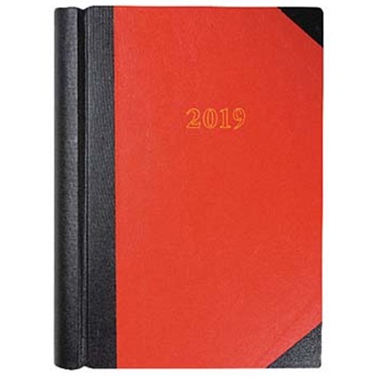Collins 2019 Luxury Desk Diary, 2 Pages to a Day, A4, Red