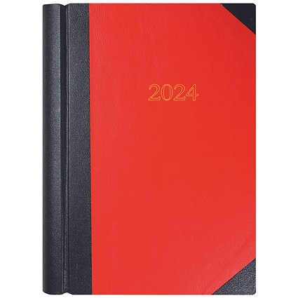Collins A4 Desk Diary, 2 Pages Per Day, Black & Red, 2024