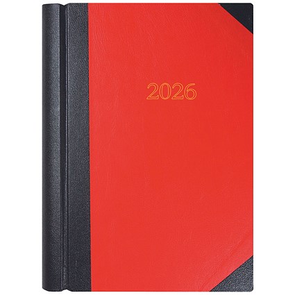 Collins A4 Desk Diary, 2 Pages Per Day, Black/Red, 2026