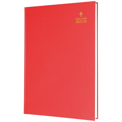 Collins A4 Academic Diary, Day Per Page, Red, 2023-2024
