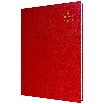 Collins A4 Academic Diary, Day Per Page, Red, 2025-2026