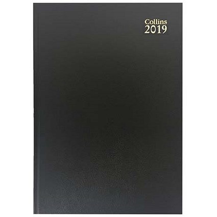 Collins 2019 Desk Diary, 2 Pages to a Day, A4, Black