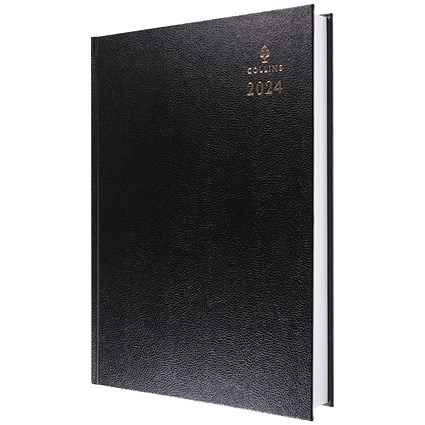 Collins A4 Desk Diary, 2 Pages Per Day, Black, 2024