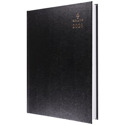 Collins A4 Desk Diary, 2 Pages Per Day, Black, 2026