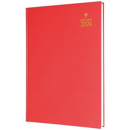 Collins A5 Desk Diary, Day Per Page, Red, 2024