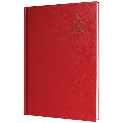 Collins A4 Desk Diary Day Per Page Appointment Red 2022