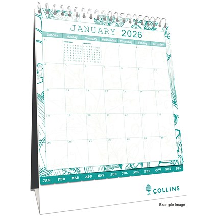 Collins Tara 2026 Desk Calendar, Month To View, 220x175mm Collins Tara 2026 Desk Calendar, Month To View, 220x175mm