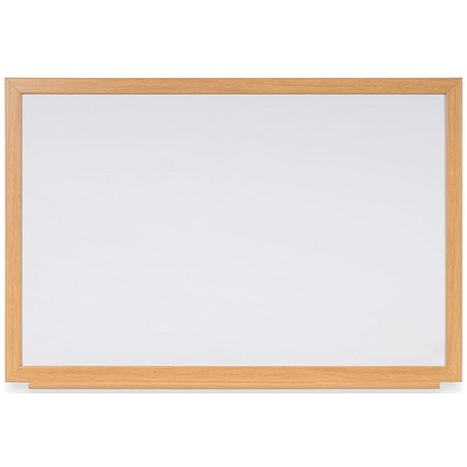 Bi-Office Earth Prime Magnetic Whiteboard, Ceramic Surface, MDF Frame With Oak Finish, 900x600mm