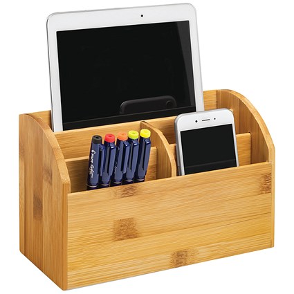 CEP Silva Bamboo Desk Tidy, 5 Compartments, Brown