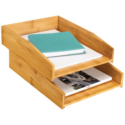 CEP Silva Bamboo Self-stacking Letter Tray, Woodgrain, Pack of 2