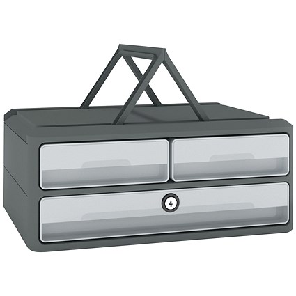 CEP MoovUp 3 Drawer Set, Locakable Bottom Drawer, H&les, Grey