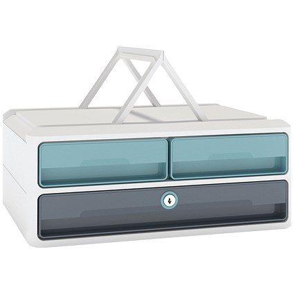 CEP MoovUp 3 Drawer Set, Locakable Bottom Drawer, H&les, White & Assorted Coloured Drawers