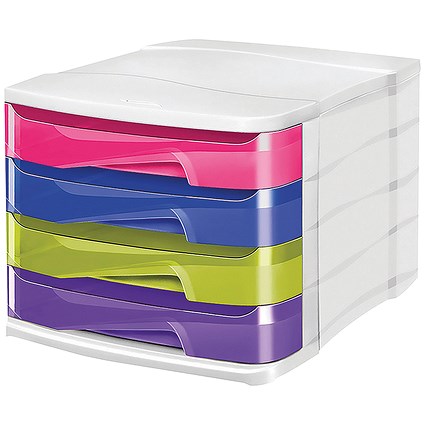 Multi Coloured Drawer Stack CEP Pro Happy 4 Drawer Set, White & Assorted Coloured Drawers | Paperstone