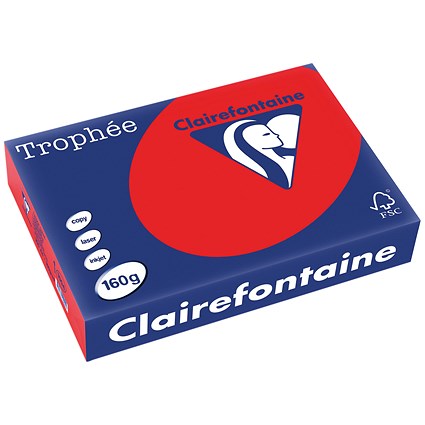 Clairfontaine Trophee A4 Coloured Card, Coral Red, 160gsm, Ream (250 Sheets)