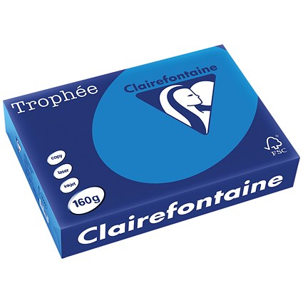 Clairfontaine Trophee A4 Coloured Card, Intensive Blue, 160gsm, Ream (250 Sheets)