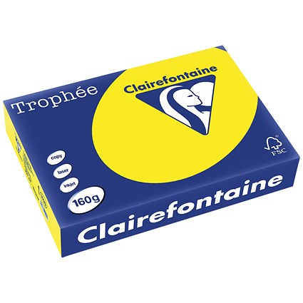 Clairfontaine Trophee A4 Coloured Card, Intensive Yellow, 160gsm, Ream (250 Sheets)
