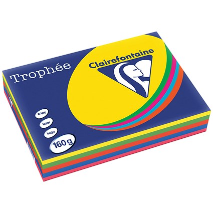 Clairfontaine Trophee A4 Coloured Card, Intensive Assorted Colours, 160gsm, Ream (250 Sheets)