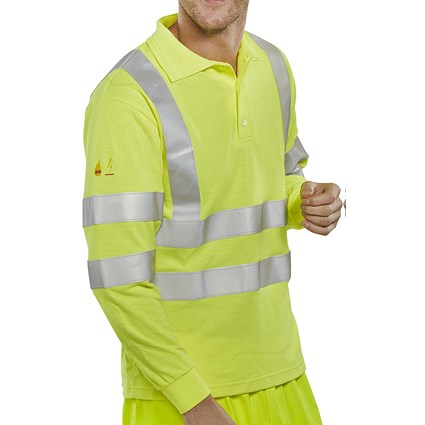 Beeswift Fire Retardant Hi-Vis Anti Static Polo Shirt, Long Sleeve, Saturn Yellow, 2XL