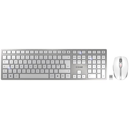 Cherry DW 9100 Slim Keyboard and Mouse Set, Wireless, Silver and White