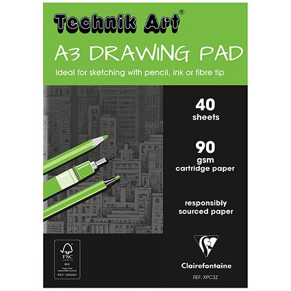 Clairefontaine Technik Art Drawing Pad, A3, 90gsm, 40 Sheets